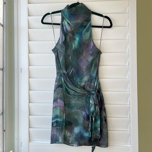 Amanda Uprichard Sandrine dress size XS black pearl abstract purple pattern